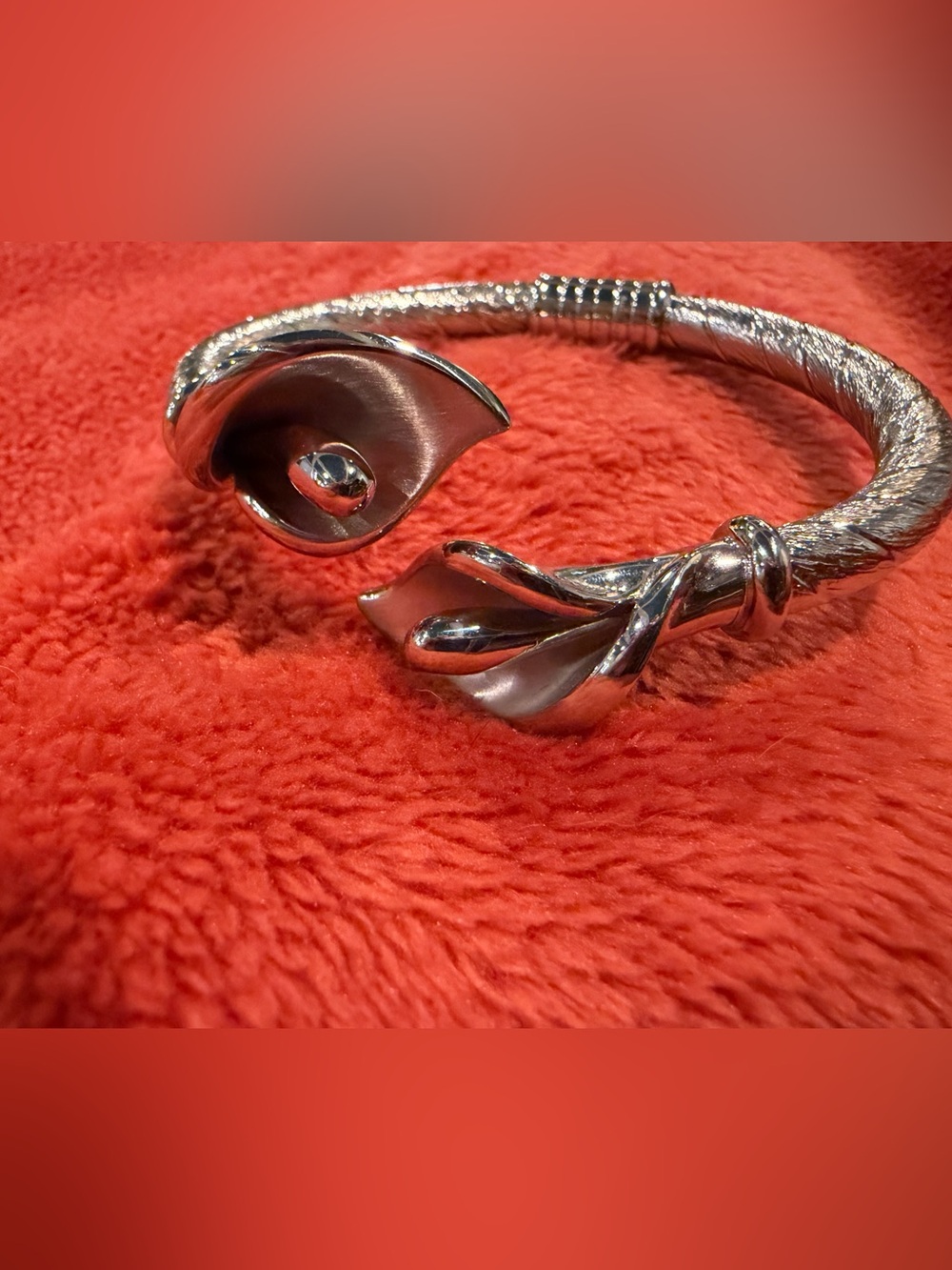 Silver Floral Open Cuff Bracelet - Women's Jewelry